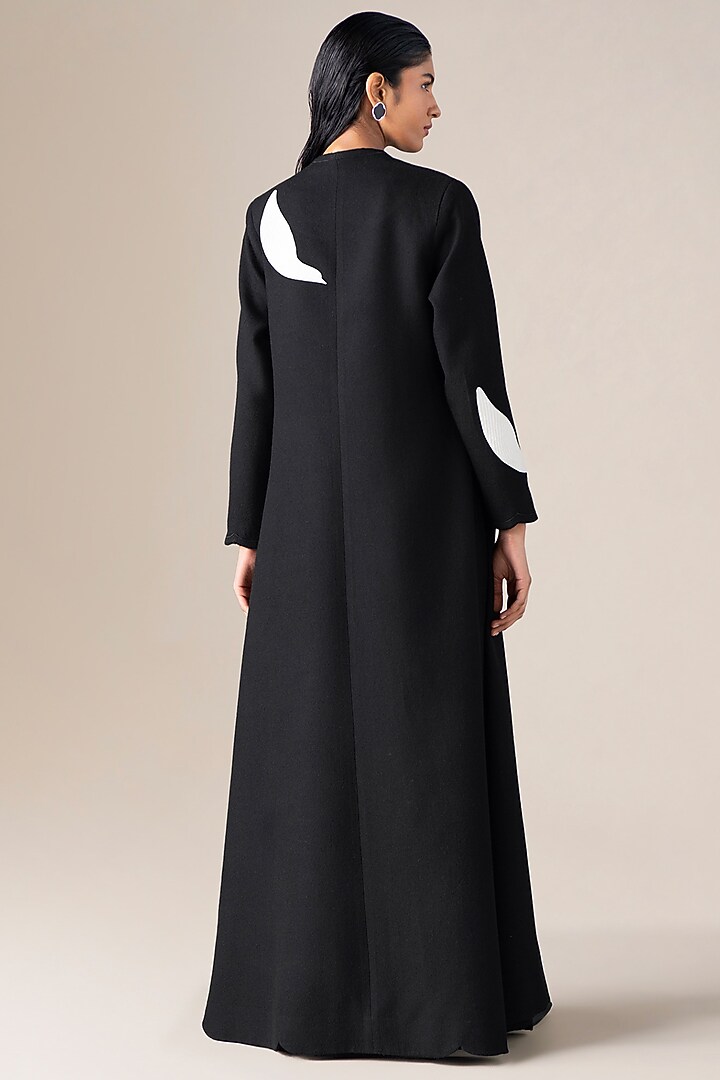 Black Wool Floral Embroidered Abaya Jacket Set by AMPM at Pernia's Pop Up Shop