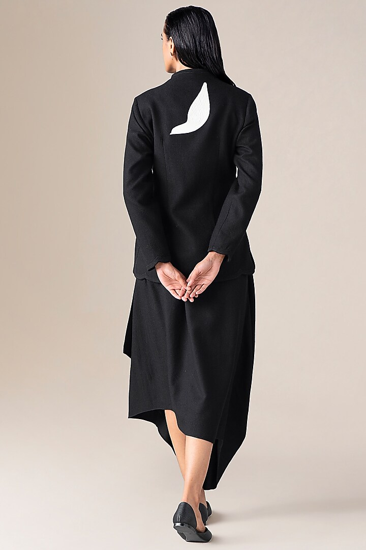 Black Wool Bloom Embroidered Jacket With Belt by AMPM at Pernia's Pop Up Shop