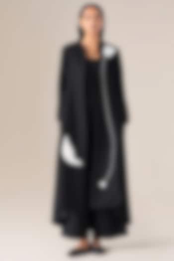 Black Wool Bloom Embroidered Jacket Set by AMPM at Pernia's Pop Up Shop