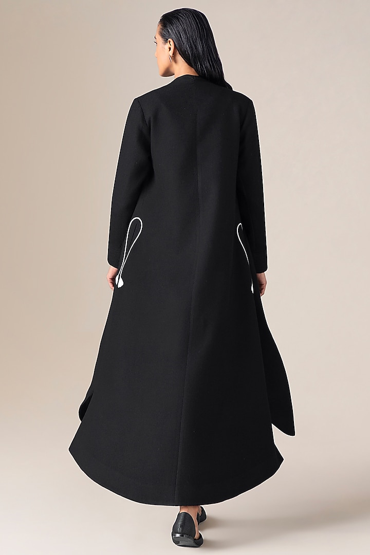 Black Wool Bloom Embroidered Jacket Set by AMPM at Pernia's Pop Up Shop