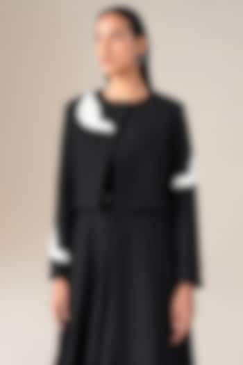 Black Wool Landscape Embroidered Jacket by AMPM at Pernia's Pop Up Shop