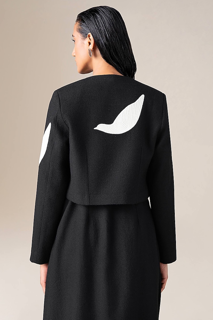 Black Wool Landscape Embroidered Jacket by AMPM at Pernia's Pop Up Shop