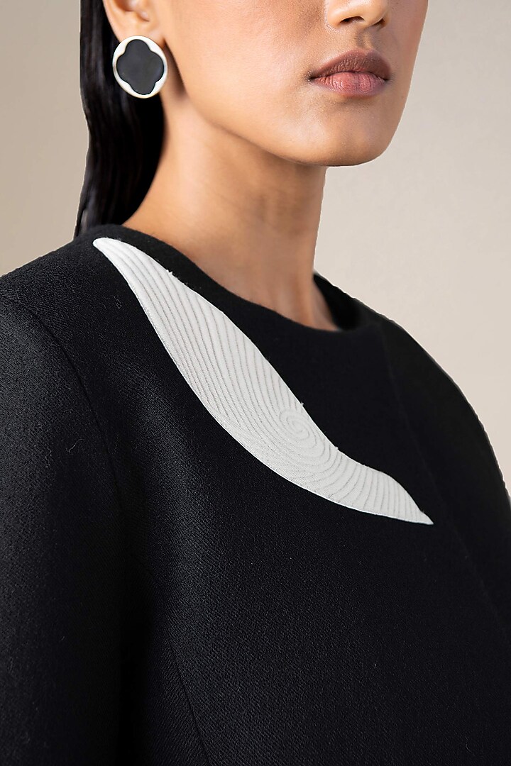 Black Wool Landscape Embroidered Jacket by AMPM at Pernia's Pop Up Shop