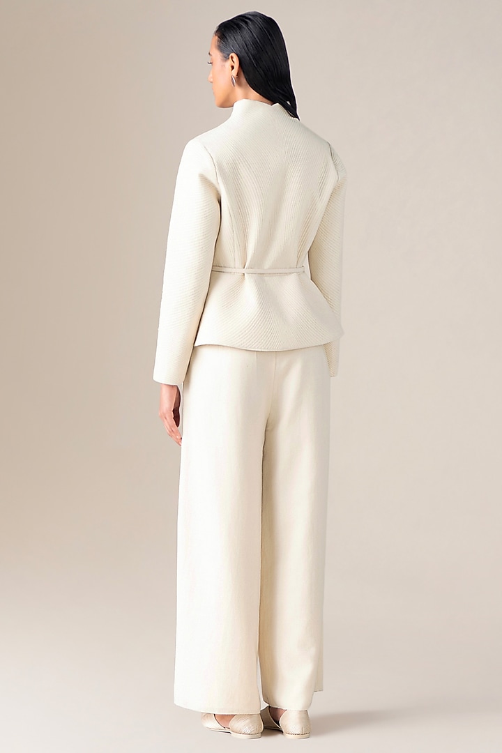 Ivory Wool Peplum Jacket With Belt by AMPM at Pernia's Pop Up Shop