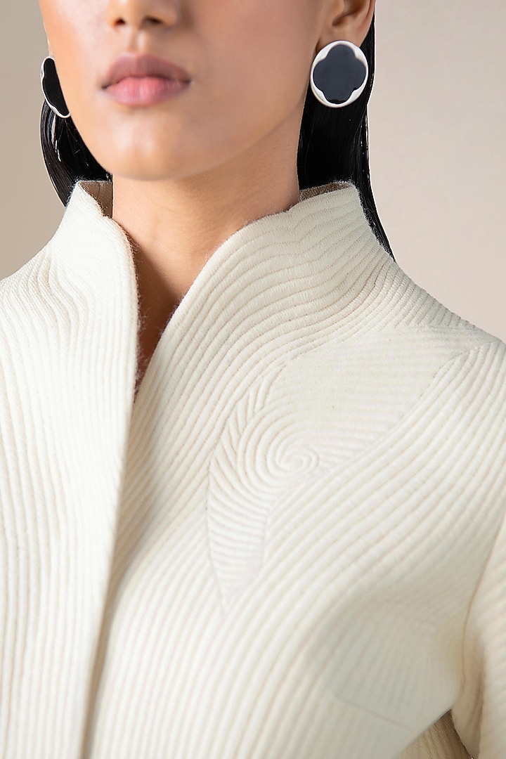 Ivory Wool Peplum Jacket With Belt by AMPM at Pernia's Pop Up Shop