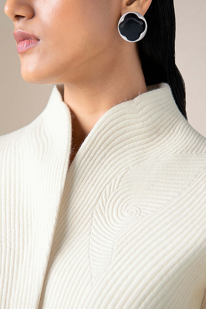 Ivory Wool Peplum Jacket With Belt by AMPM at Pernia's Pop Up Shop