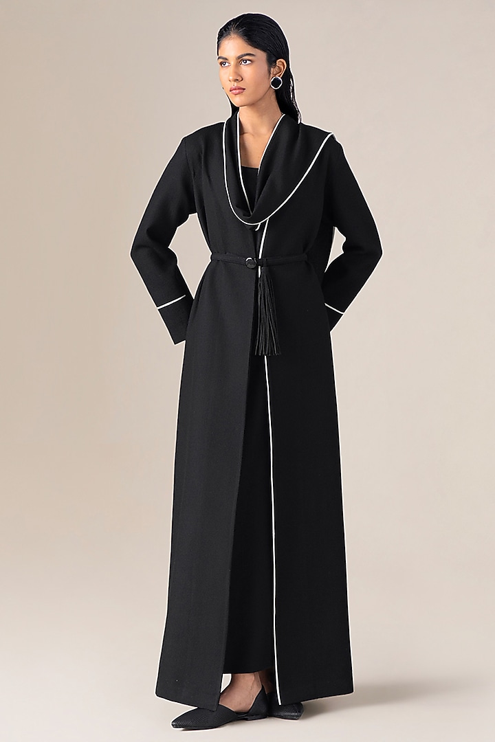 Black Wool Abaya Jacket Set by AMPM at Pernia's Pop Up Shop