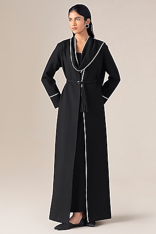Black Wool Abaya Jacket Set by AMPM