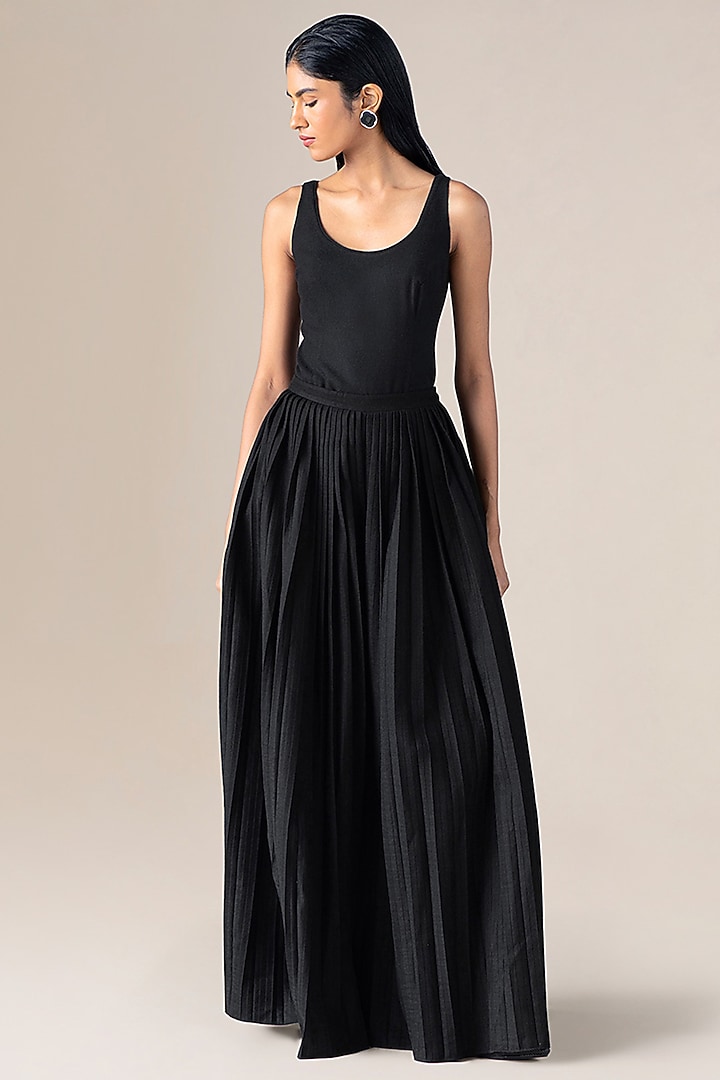 Black Wool Pleated Palazzo Pant by AMPM at Pernia's Pop Up Shop