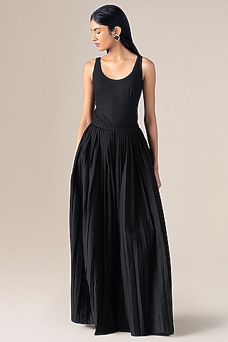 Black Wool Pleated Palazzo Pant by AMPM