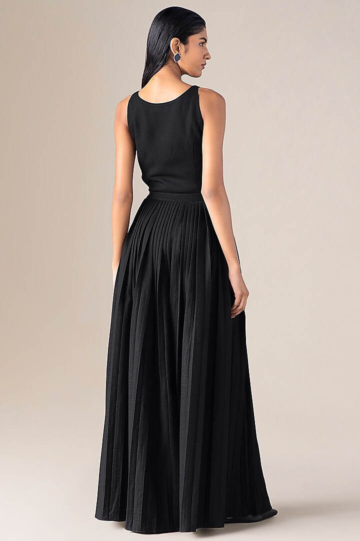 Black Wool Pleated Palazzo Pant by AMPM at Pernia's Pop Up Shop