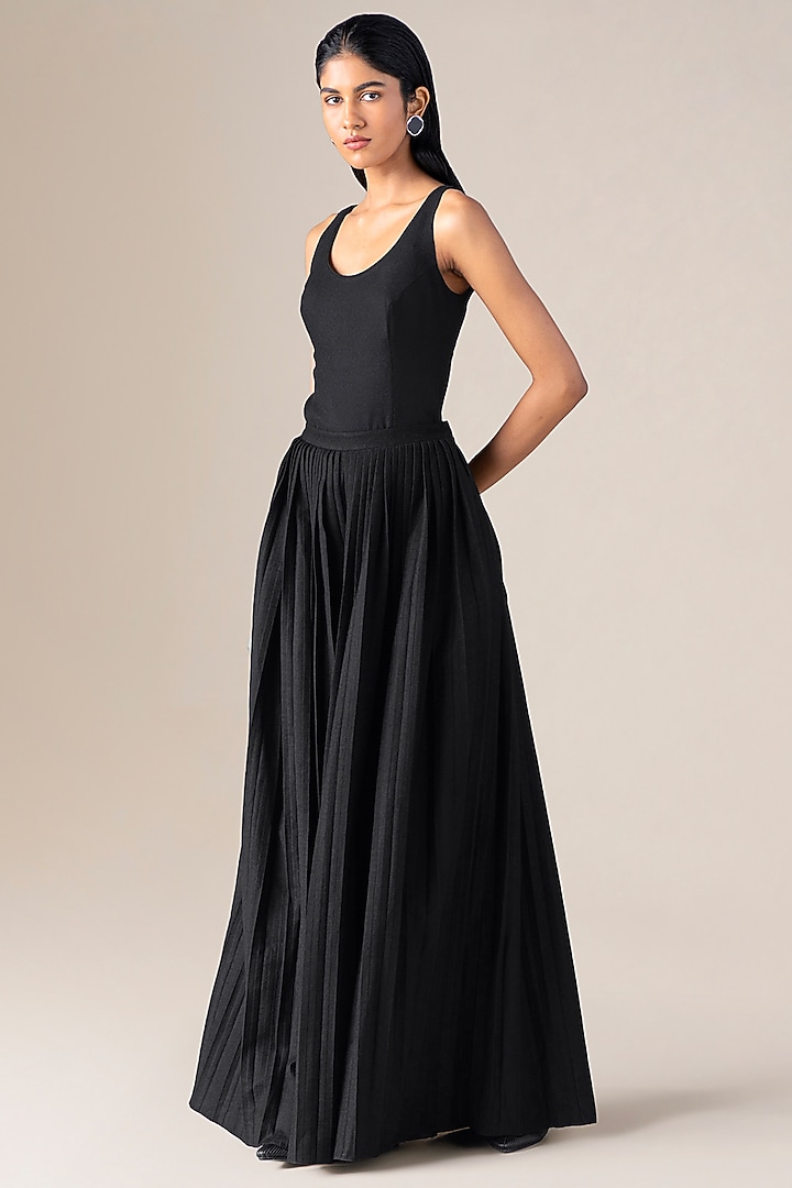 Black Wool Pleated Palazzo Pant by AMPM at Pernia's Pop Up Shop