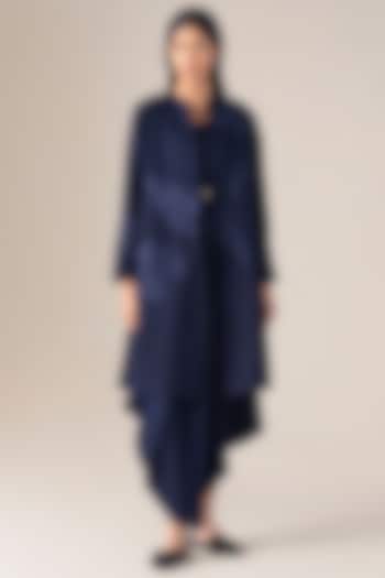 Navy Blue Wool Scalloped Jacket by AMPM at Pernia's Pop Up Shop