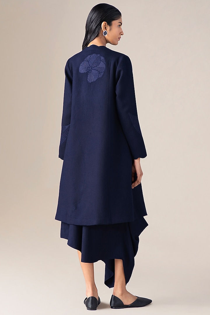 Navy Blue Wool Scalloped Jacket by AMPM at Pernia's Pop Up Shop