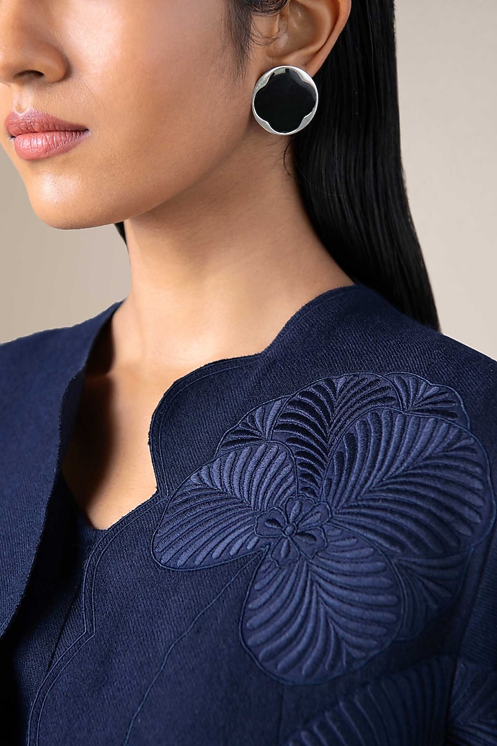 Navy Blue Wool Scalloped Jacket by AMPM at Pernia's Pop Up Shop