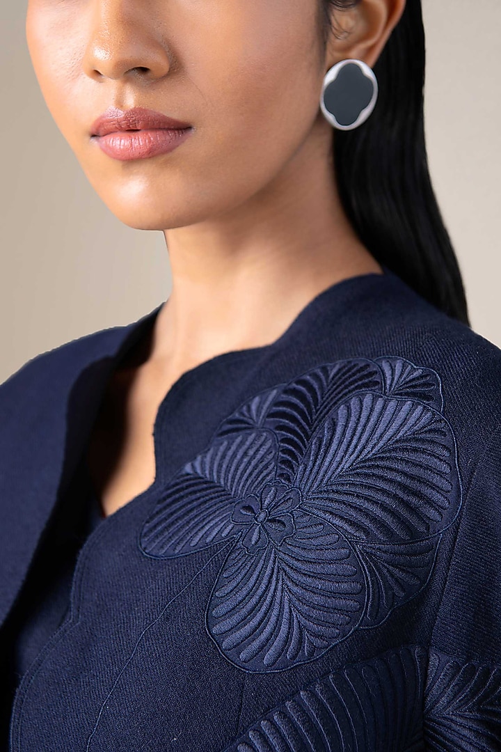 Navy Blue Wool Scalloped Jacket by AMPM at Pernia's Pop Up Shop