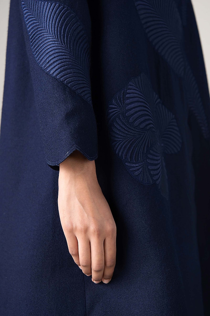 Navy Blue Wool Scalloped Jacket by AMPM at Pernia's Pop Up Shop