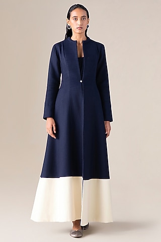 Navy Blue Wool Jacket Set by AMPM