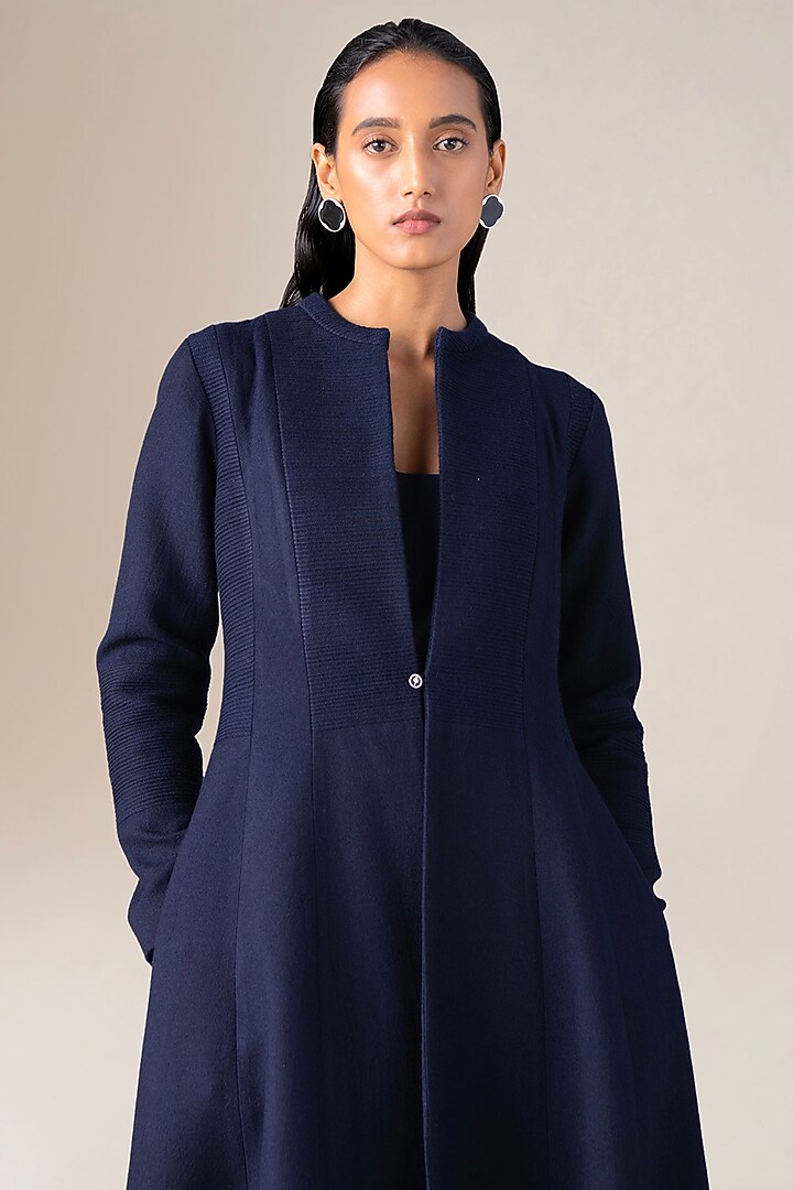 Navy Blue Wool Jacket Set by AMPM at Pernia's Pop Up Shop