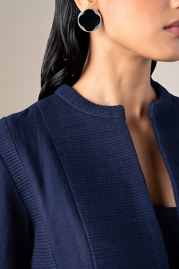 Navy Blue Wool Jacket Set by AMPM at Pernia's Pop Up Shop