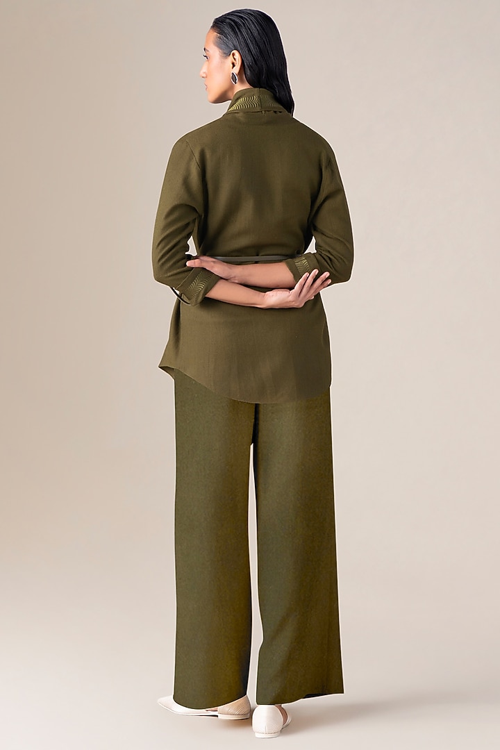 Olive Green Wool Resham Embroidered Cape Set by AMPM at Pernia's Pop Up Shop