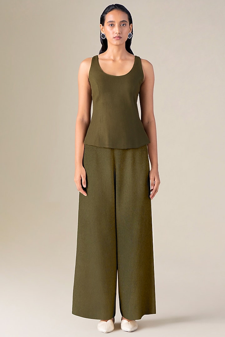 Olive Green Wool Resham Embroidered Cape Set by AMPM at Pernia's Pop Up Shop