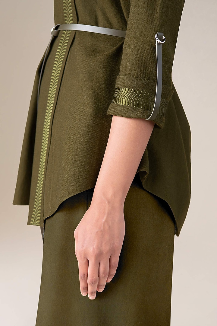 Olive Green Wool Resham Embroidered Cape Set by AMPM at Pernia's Pop Up Shop