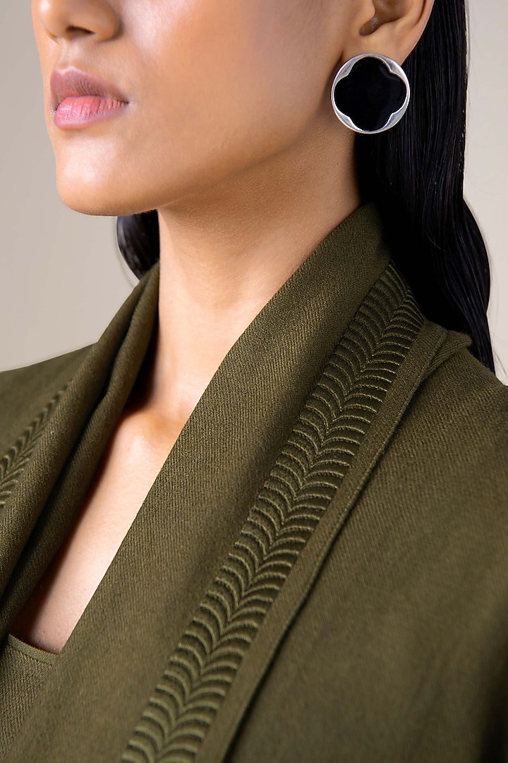 Olive Green Wool Resham Embroidered Cape Set by AMPM at Pernia's Pop Up Shop