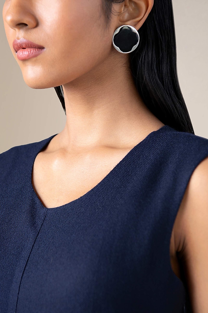 Navy Blue Wool Asymmetrical Draped Vacation Dress With Belt by AMPM at Pernia's Pop Up Shop