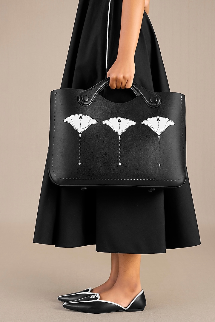Black Faux Leather Tote Bag by AMPM Accessories