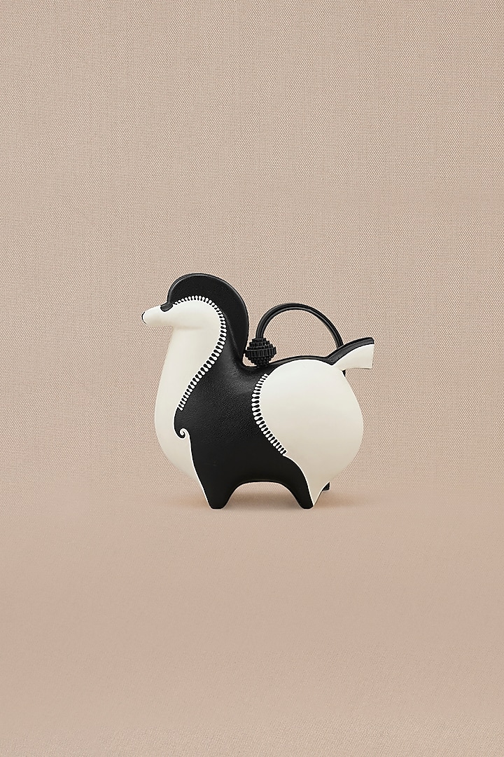 Black & Ivory Faux Leather Equine Sculpture Top Handle Bag by AMPM Accessories at Pernia's Pop Up Shop