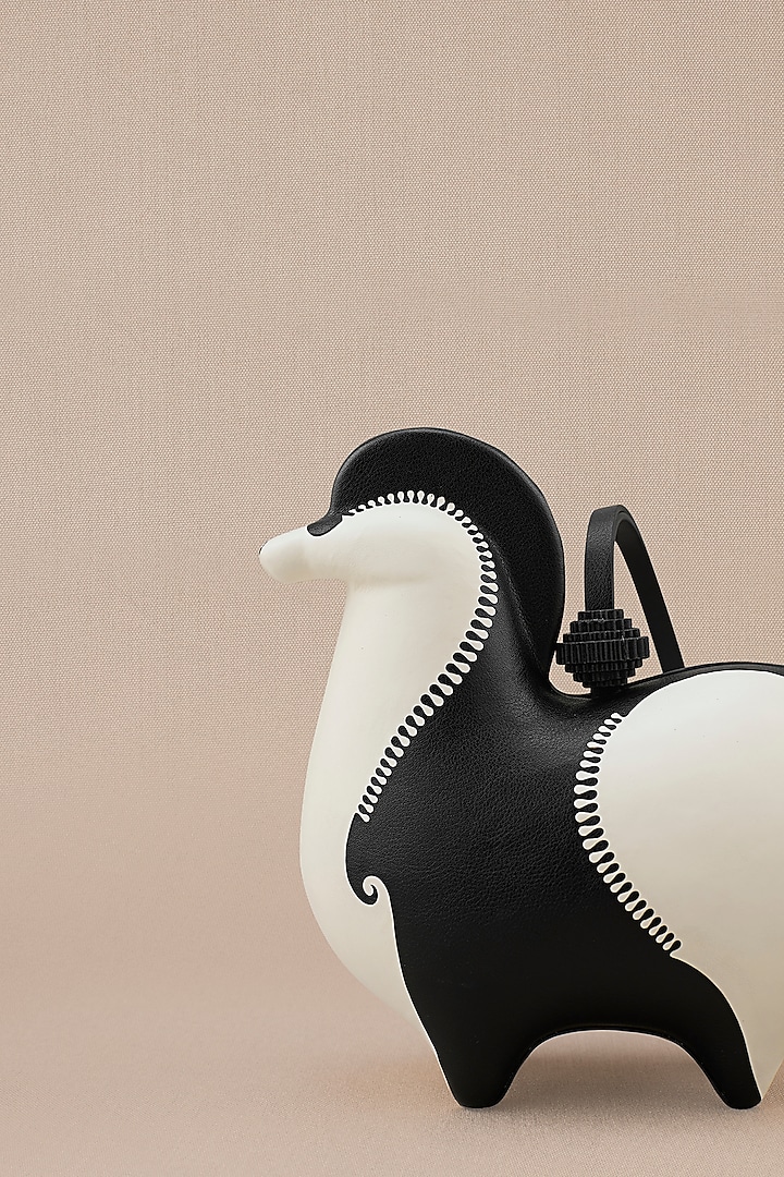Black & Ivory Faux Leather Equine Sculpture Top Handle Bag by AMPM Accessories at Pernia's Pop Up Shop