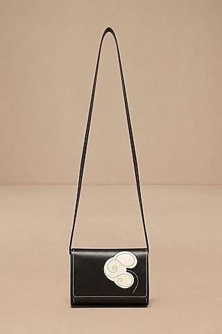 Black Faux Leather Sling Bag by AMPM Accessories