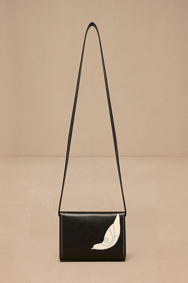 Black Faux Leather Sling Bag by AMPM Accessories at Pernia's Pop Up Shop