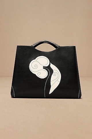 Black Faux Leather Tote Bag by AMPM Accessories