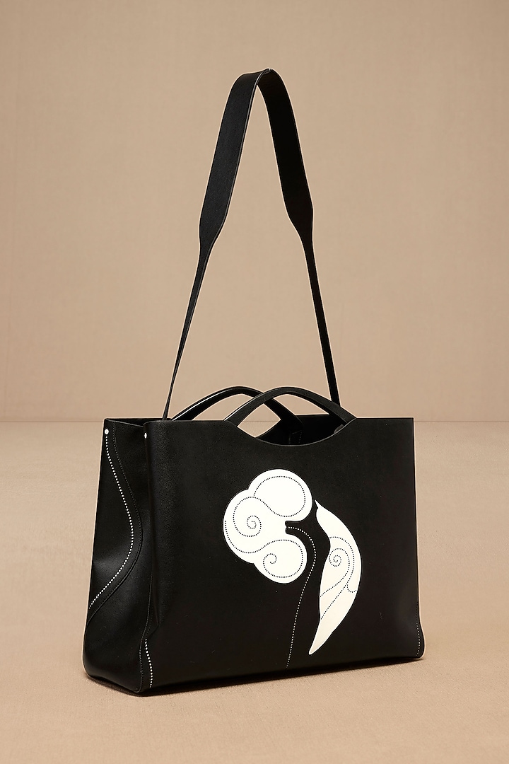 Black Faux Leather Tote Bag by AMPM Accessories at Pernia's Pop Up Shop