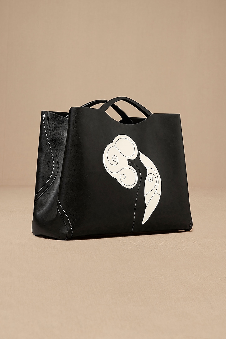 Black Faux Leather Tote Bag by AMPM Accessories at Pernia's Pop Up Shop