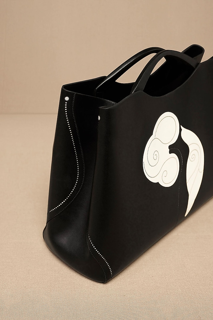 Black Faux Leather Tote Bag by AMPM Accessories at Pernia's Pop Up Shop