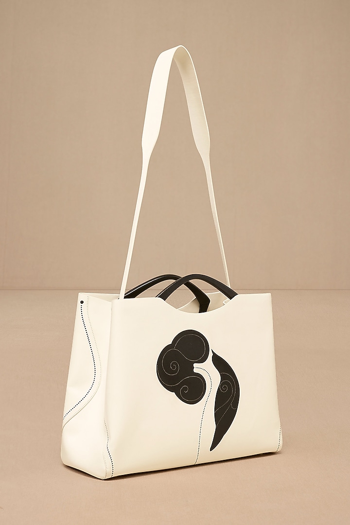 Ivory Faux Leather Tote Bag by AMPM Accessories at Pernia's Pop Up Shop