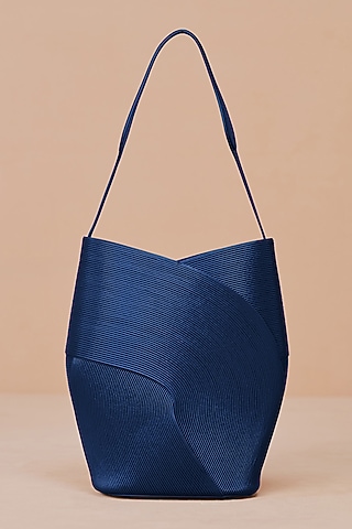 Navy Faux Leather Handbag by AMPM Accessories