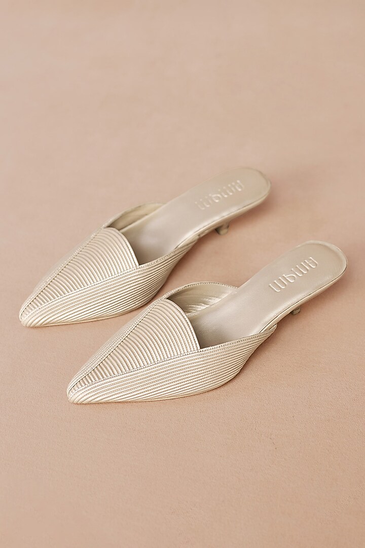 Metallic Pearl WHite Faux Leather Cord Embroidered Heels by AMPM Accessories at Pernia's Pop Up Shop