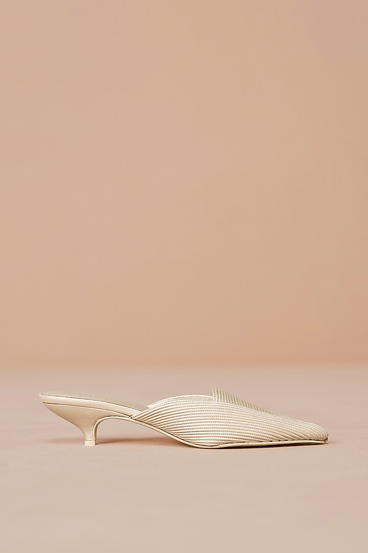 Metallic Pearl WHite Faux Leather Cord Embroidered Heels by AMPM Accessories at Pernia's Pop Up Shop