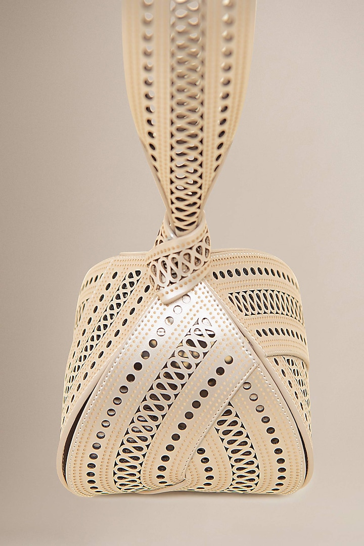Metallic Pearl White PU & Faux Leather Wristlet bag by AMPM Accessories at Pernia's Pop Up Shop