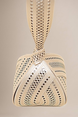 Metallic Pearl White PU & Faux Leather Wristlet bag by AMPM Accessories