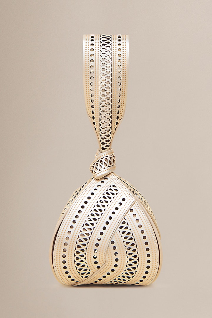 Metallic Pearl White PU & Faux Leather Wristlet bag by AMPM Accessories at Pernia's Pop Up Shop