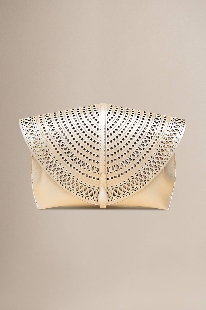 Metallic Pearl White PU & Faux Leather Clutch by AMPM Accessories at Pernia's Pop Up Shop