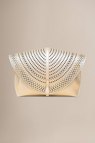 Metallic Pearl White PU & Faux Leather Clutch by AMPM Accessories