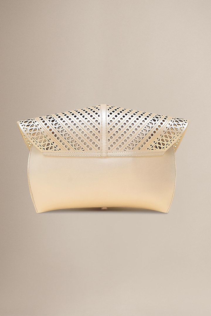 Metallic Pearl White PU & Faux Leather Clutch by AMPM Accessories at Pernia's Pop Up Shop