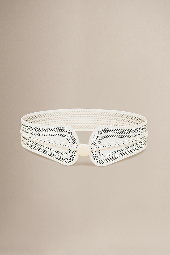 Ivory PU & Faux Leather Belt by AMPM Accessories at Pernia's Pop Up Shop