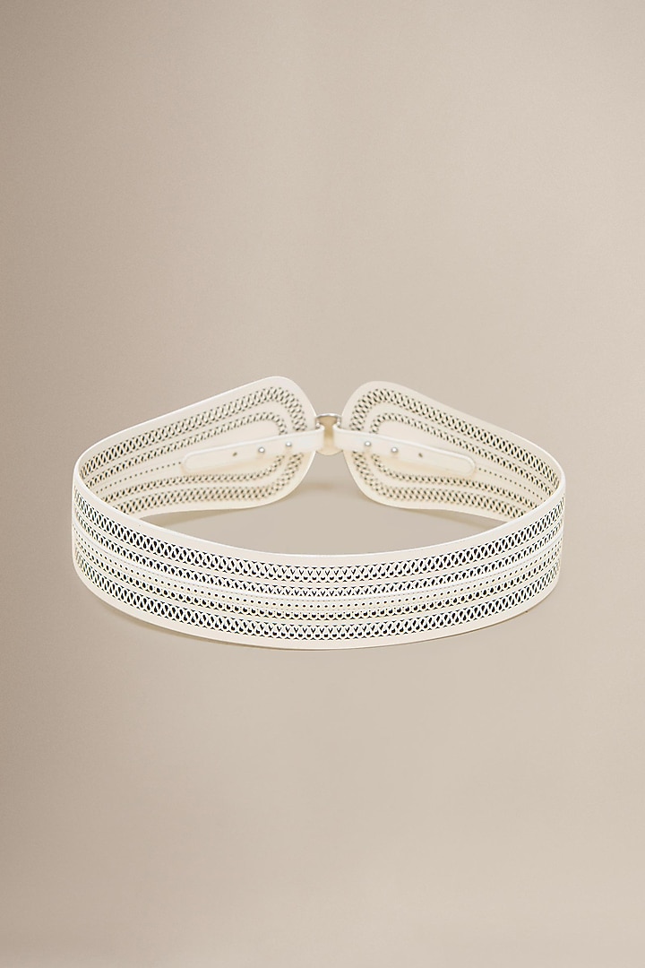 Ivory PU & Faux Leather Belt by AMPM Accessories at Pernia's Pop Up Shop